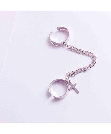 Boho Silver Cross Rings - Stackable Link Chain & Vintage Tassel Cuff Rings for Women & Girls - Buy Online on GoSupps.com