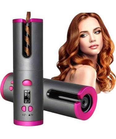 Wireless Freedom Automatic Hair Curler - Portable Rechargeable Rotating Wand for Effortless Curls - for Women Ideal Mothers Day Present (Grey Red)