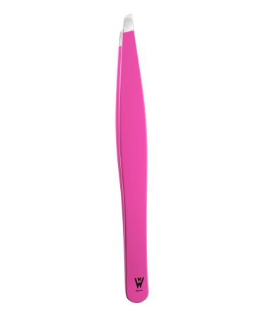 Wamza Tweezers for Facial Hair Women & Men - Pack of 1 -Slanted Eyebrow Tweezers Professional- Stainless Steel Precision Eyebrow Hair Pluckers/Tweezers for Women - for Chin & Fine Hair (Pink)