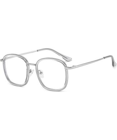 Buy TR Square Large Frame Clear Vision Blue Light Blocking Reading Glasses - Gray-Silver +0.00 | International Shipping Available - Buy Online on GoSupps.com