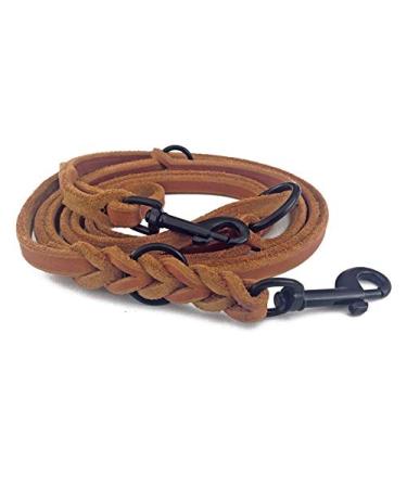 Fat leather Gleine 3-way adjustable leather line braided for dogs 96 models to choose from (3m x 12mm cognac black matt hook) 3m x 12mm cognac black matte hook