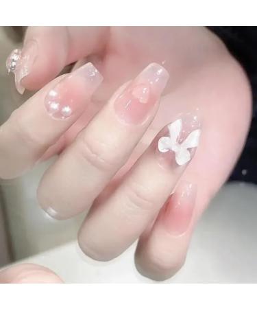 Cute Pink Sweet Princess Removable Handmade Wear Nail Art Vitality Girl Short Fake Nails Blush Bow Nail Patch (Color : XS) - Buy Online on GoSupps.com