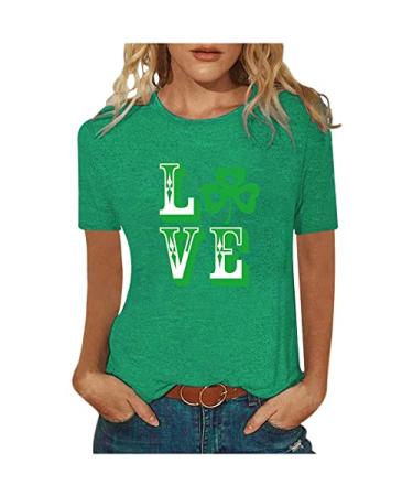 Womens St. Patrick's Day Shirts Casual Lucky Green Tshirts Shorts Sleeve Summer Tops Shamrock Heart Graphic Tees F54-green XX-Large