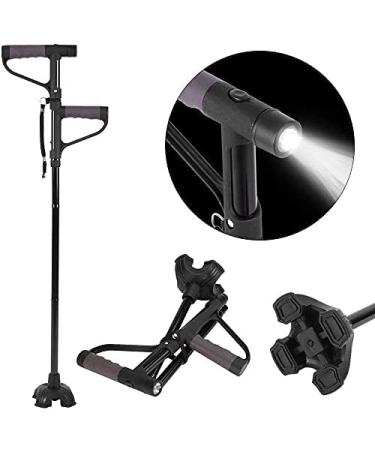 Canes Walking Cane Retractable Collapsible Anti Slip Height Hand Walking Stick with LED Light Double T Handle Elderly Walking Cane for Old Man - Buy Online on GoSupps.com