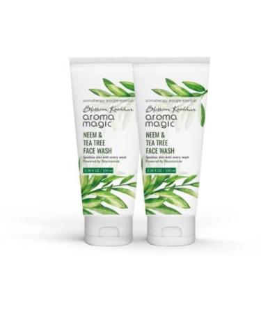 Aroma Magic Neem & Tea Tree Face Wash (Pack of 2) | 3.38 Fl Oz (100ml) | Natural Acne Facial Cleanser | for Men & Women | Hydrating Facewash for Oily & Sensitive Skin