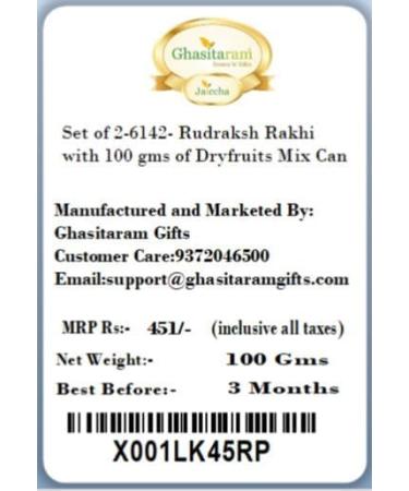 Ghasitaram Gifts Rakhi for Brother Rakhis Online Set of 2-6142- Rudraksh Rakhi with 100 GMS of Dryfruits Mix Can 2 Rakhi with 100 gms of Dryfruits Mix Can - Buy Online on GoSupps.com