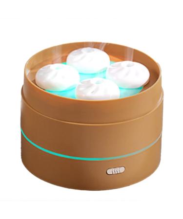 wemee Essential Oil Diffuser USB Steamer Bun Shape Hydrating for Diffusor Night Light Home Small Appliances Cute Brown