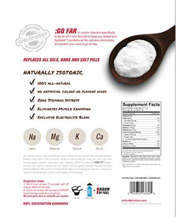 INFINIT Nutrition Go Far Fruit Punch - All-in-one 280 Calories Per Serving Endurance Sport Hydration Drink Mix with Protein - No Gels Bars or Salt Pills Natural Carbs Electrolytes & BCAA - Buy Online on GoSupps.com