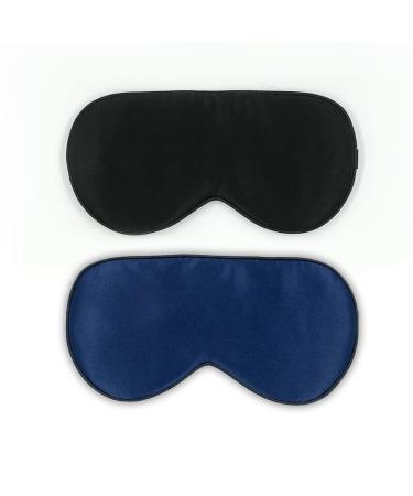 townssilk 2 pcs 100% Silk Sleep mask with Adjustable Strap Comfortable and Super Soft Eye mask Including 1 pc Balck and 1 pc navyblue Blacknavyblue