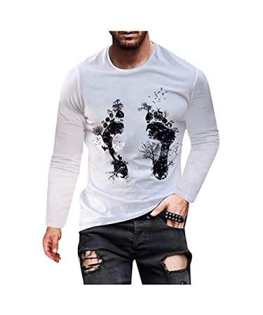 Shirts for Men Loog Sleeve Graphic Men's Regular-Fit Long-Sleeve T-Shirt Tops Exercise Graphic Tees White X-Large