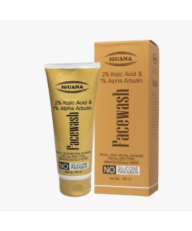 Iguana 2% Kojic Acid Face Wash with 1% Alpha Arbutin | Brightening Facial Cleanser for Dark Spots Pigmentation & Uneven Skin Tone Paraben-Free 100 ml (3.38 fl oz)