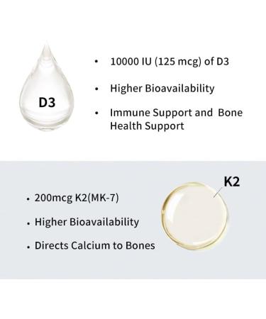 d3 k2 Vitamin 10000 iu 180 Coconut Oil Softgels | 2 in 1 Vitamins Supplement D3 10000 IU & K2 (MK7) 200 mcg Easy to Swallow Supports Calcium Absorption Bone Immune & Heart Health 180softgels - Buy Online on GoSupps.com