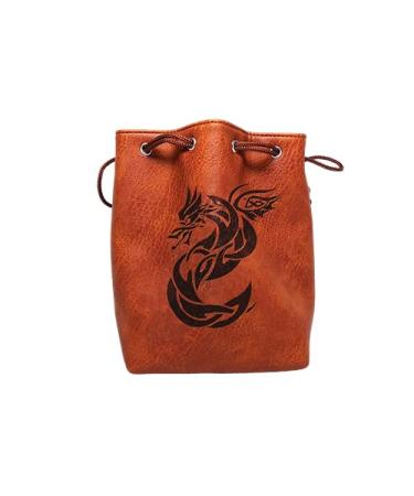 Large Brown Leather Lite Dice Bag  Self Standing and Holds Over 400 Polyhedral Dice with Drawstring Tie  Multiple Designs Available (Celtic Knot Dragon)