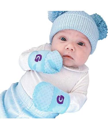 Gummee Baby Scratch Mittens - Baby Mittens 0-3 Months - Newborn Essentials - Adjustable Cotton Baby Scratch Mittens Newborn - Mittens for Babies 0-3 Months (Blue)