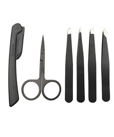 Desikixudy 6 pieces Professional stainless eyebrow tweezers set hair diagonal tool eyebrows clip sticker with case makeup tool set set