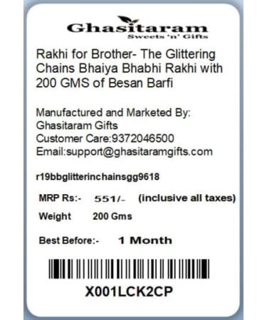 Ghasitaram Gifts Rakhis Online - Rakhi for Brother- The Glittering Chains Bhaiya Bhabhi Rakhi with 200 GMS of Besan Barfi Rakhi Set with 200 gms of Besan Barfi - Buy Online on GoSupps.com