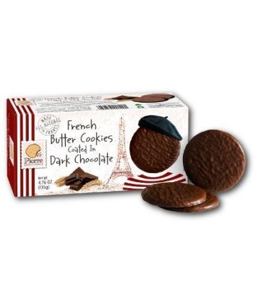 Pierre Biscuiterie French Butter Cookies Coated with Chocolate (Dark Chocolate 4.76 Ounce (Pack of 2)) Dark Chocolate 4.76 Ounce (Pack of 2)
