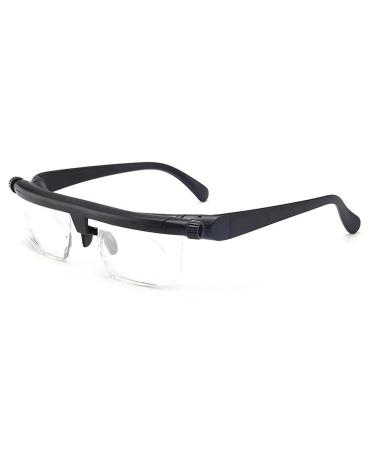 Boxwizard Adjustable focus reading glasses -6d to + 3D variable lens correction glasses read computer driving reading glasses for distance reading (transparent foil with a black frame)