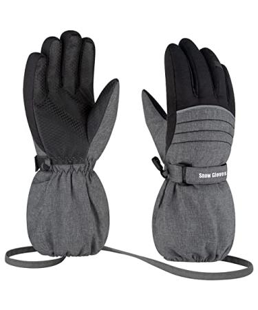 AMAKUZ Kids Snow Gloves for Boys Girls,Kids Gloves Winter Waterproof,Snow Gloves for Kids,Winter Gloves for Kids,Boys Girls Ski Gloves Waterproof 7-12 LC-Gray 10-12 years old