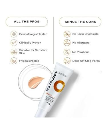 Novol.ogy SPF 50 PA++++ Tinted Sunscreen for Pigmentation Dark Spots and Acne Marks | Blends into Natural Finish | For All Skin Types | 50 g - Buy Online on GoSupps.com