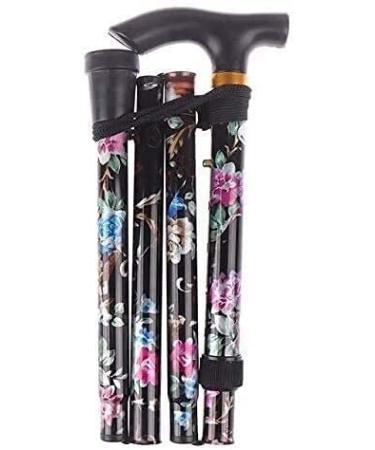 SilteD Walking Stick Trekking Poles Walking Stick Sturdy Printed Travel Five-Section Patterned Non Slip Crutch Cane Adjustable Folding Walking Stick Outdoor Sport Hik