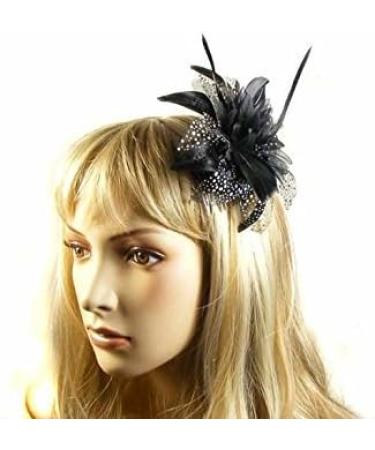 Black Chiffon Flower and Feather Fascinator on Comb. - Buy Online on GoSupps.com