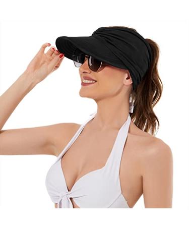 Zando Womens Sun Visor Hat Wide Brim Sun Hats for Women UV Protection Summer Beach Hats for Women Foldable Sports Visors One Size A Black