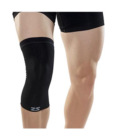 Zensah Compression Knee Sleeve - Relieve Knee Pain  Treat Runners Knee  Patella Medium Midnight Black