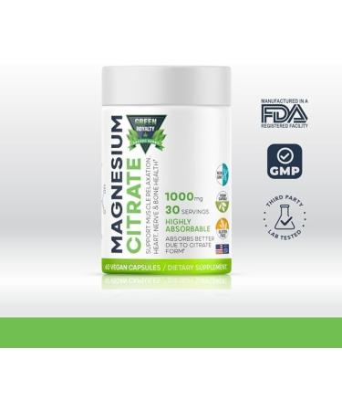 Magnesium Citrate 60 Vegan Capsules 1000mg - Premium Quality- Max Absorption Magnesium Powder Capsules Highly Absorbable Citrate Complex Gluten Free Non-GMO - Made in USA - Dietary Supplement. - Buy Online on GoSupps.com