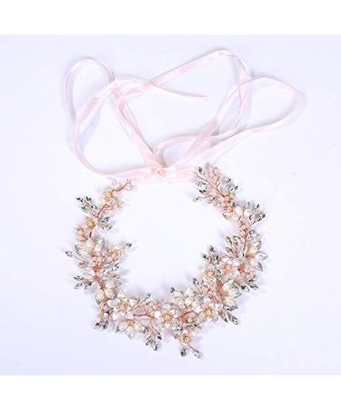 Oriamour Flower Design Wedding Headband with Freshwater Pearls - Rose Gold Bridal Hair Accessories - Buy Online on GoSupps.com