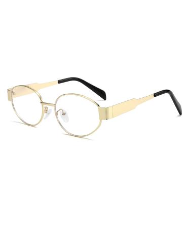 JOVAKIT Retro Oval Blue Light Blocking Glasses for Women Trendy Vintage Classic Oval Glasses TV Computer Eyeglasses 01 Gold 54 Millimeters