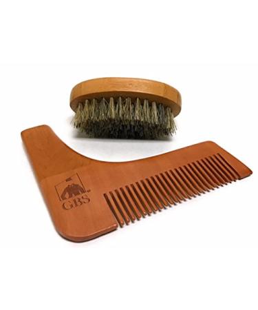 GBS 2 Piece set- All In One Beard Guide Shaping Template Tools with Oval Boar Hair Bristle Beard Brush for Men Professional Look Durable Convenient Travel-Friendly Pack of 1