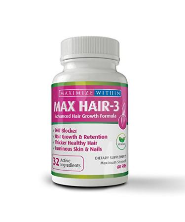 Maximize Within Max Hair-3 Advanced Hair Growth Formula for Longer  Stronger  Healthier Hair-Scientifically Formulated with Biotin  Keratin  Bamboo for Beautiful Hair  Glowing Skin and Strong Nails