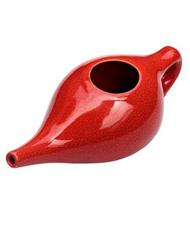 Ancient Impex Ceramic Neti Pot with 5 Sachets of Neti Salt | Natural Treatment for Sinus Infection and Congestion - Red Color Crackle Pattern