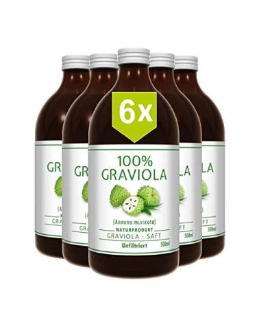 6 x 100% Soursop Juice - Unfiltered - Vegan. 6 x 500ml. Made from 100% Soursop-Pulp/Guanabana. Directly from the producer Graviola.de - Buy Online on GoSupps.com