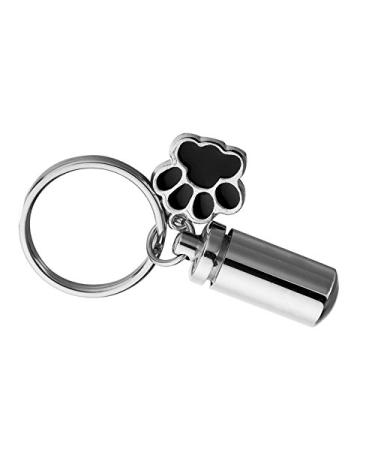 HooAMI Silver Tone Pet Dog Paw with Cylinder Cremation Urn Keychain Keepsake Memorial Ashes Jewelry 1pc Pet Paw