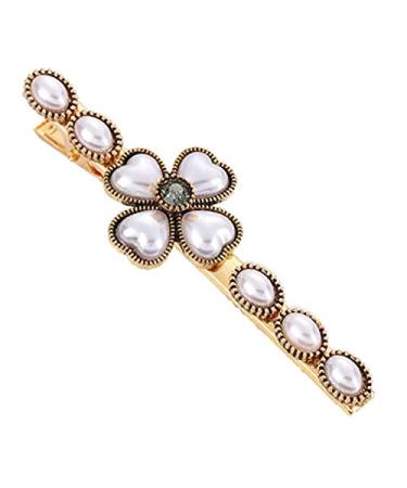 Women Pearl Four Leaf Flower Hair Clip Girls Bangs Side Barrettes Accessories Punk (U)