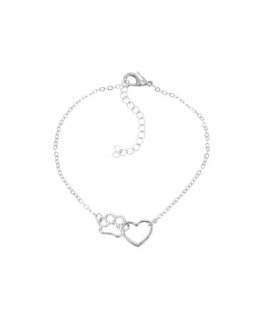 BELUCKIN Hollow Heart Puppy Dog Cat Pet Paw Print Bracelet Animal Footprint Jewelry silver