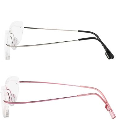 VISENG Rimless Titanium Reading Glasses 2 Pairs +1.25 Diopters for Men and Women - Ultra Light Design (Silver/Pink) - 2 Pack - Buy Online on GoSupps.com