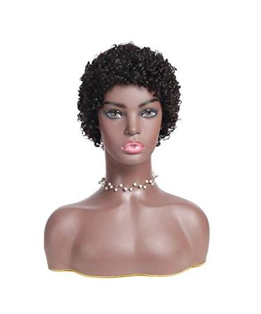 Shimei Short Afro Kinky Curly Human Hair Wig - 8 Inch, None Lace Front, Glueless Pixie Cut Machine Made Unprocessed Virgin Hair - Natural Color - Buy Online on GoSupps.com