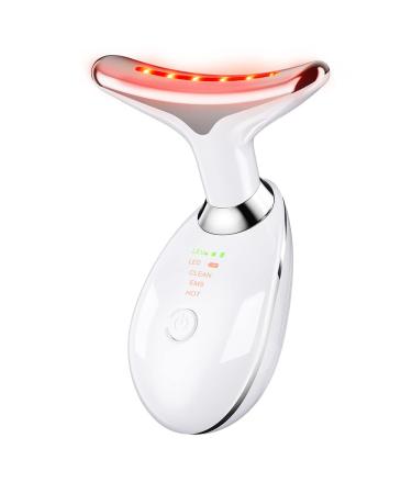 Firming Wrinkle Removal Device for Neck Face  Double Chin Vibration Facial Massager with Three Uses LED Heat Modes for Skin Care Tightens and Lifts (White)