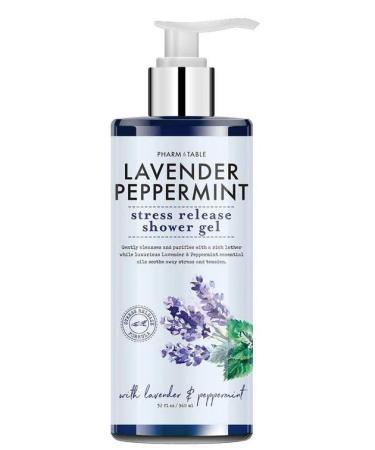 Lavender Peppermint Shower Gel (Stress Release) Bottle Large 32 fl oz Soothing Body Wash and Skin Moisture Blend of Lavender Peppermint and Cucumber Extract Pharma and Table