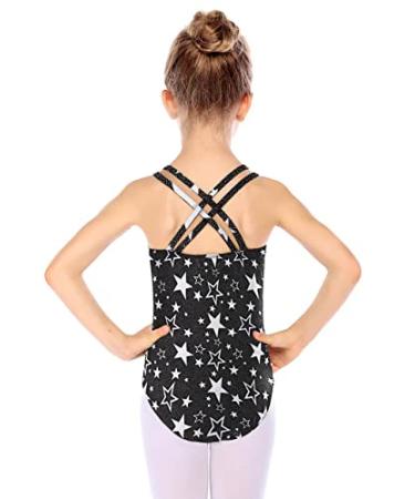 Arshiner Girls Gymnastic Ballet Leotard Crisscross Straps Back Hollow Out Dance Outfits Camisole Tank Unitards Black/Star Print 6-7 Years