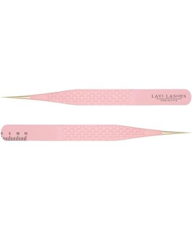 Fiber Tip Eyelash Tweezers Professional Stainless Steel Tweezers Lash Extension Isolation Volume Classic Lashes Curved Straight Tweezer with Measurements - Pink Lavi Lashes (Straight) - Buy Online on GoSupps.com