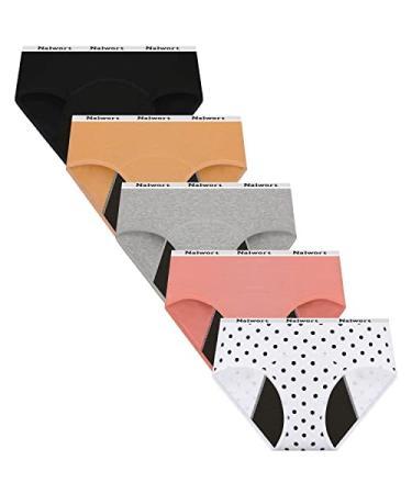 Nalwort Womens Menstrual Period Panties Postpartum Protective Cotton Underwear 5 Pack Color-3 Large