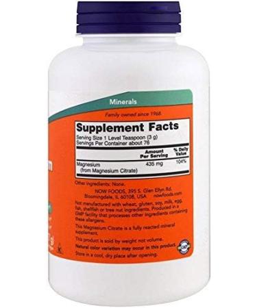 Now Foods Magnesium Citrate Pure Powder 8 oz (227 g) - Natural Muscle Relaxation and Stress Relief - Buy Online on GoSupps.com