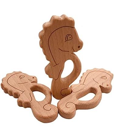 Wendysun 5pcs Cartoon Wood Teether - Natural Animal Hippocampus Shape Baby Teething Toy - Buy Online on GoSupps.com
