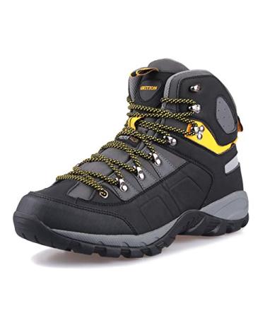 GRITION Men's Hiking Boots Waterproof Lightweight Ankle High Walking Boots Lace Up Non Slip Breathable Comfort Trekking Travelling Outdoor Shoes Winter 10.5 Yellow