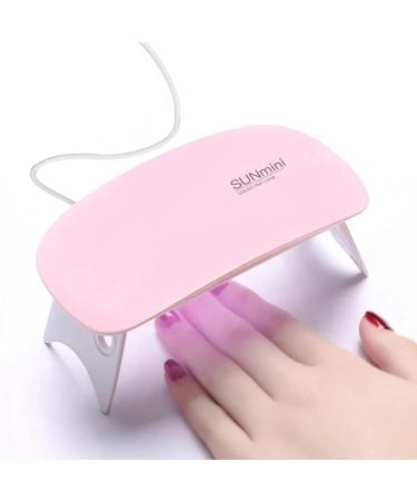 BAQI Mini UV LED Nail Lamp Portable 6W USB Nail Dryer Polish Curing LED Manicure Tool Gel Light Mouse Shape Pocket Nail Art Tool for Home and Salon Use Pink