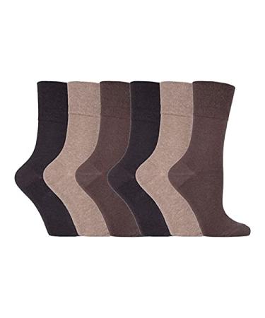 Hi Fashionz 6 Pairs Diabetic Socks Women Crew Socks for Women Smart Breathable Womens Socks Non Elastic Cotton Socks Brown